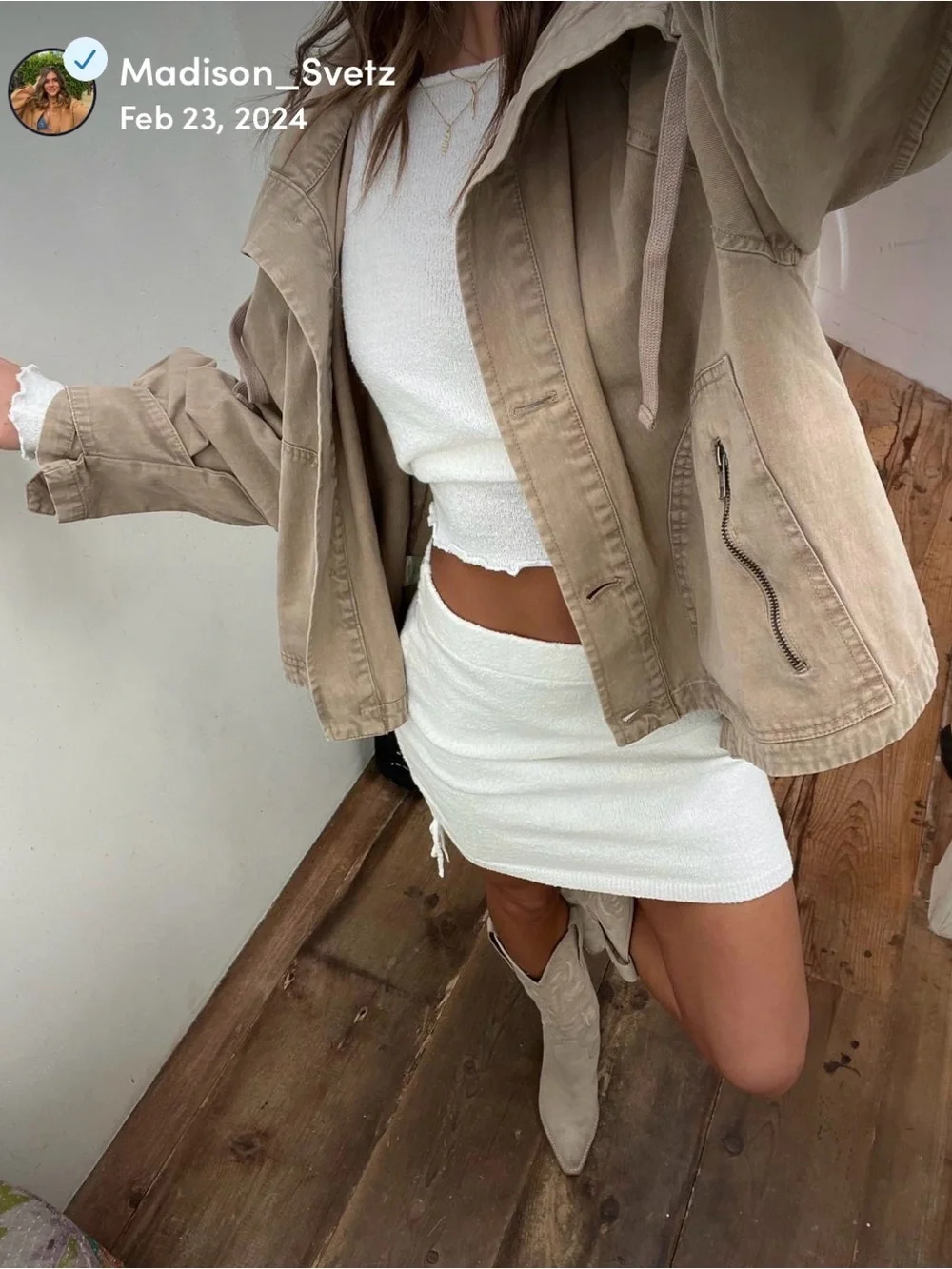 White Ribbed Mini Skirt/longsleeve set - Women's Stretch Knit